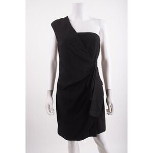 VICTORIA BECKHAM Womens One Shoulder Mini Dress Sheath Linen Black Sz 4 Cocktail